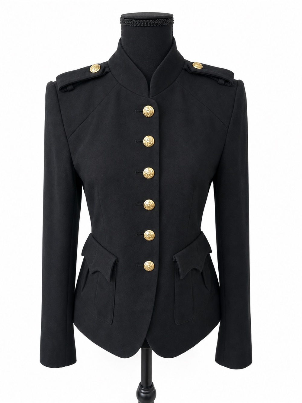 Sanctuary Clothing Black Military Jacket Gold Crest Buttons Stretch Blazer Size